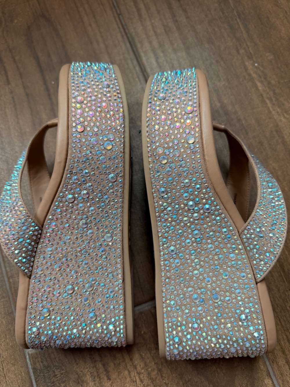 INC International Concepts Nude Crystal Embellished Wedge Sandals - Picture 6 of 11